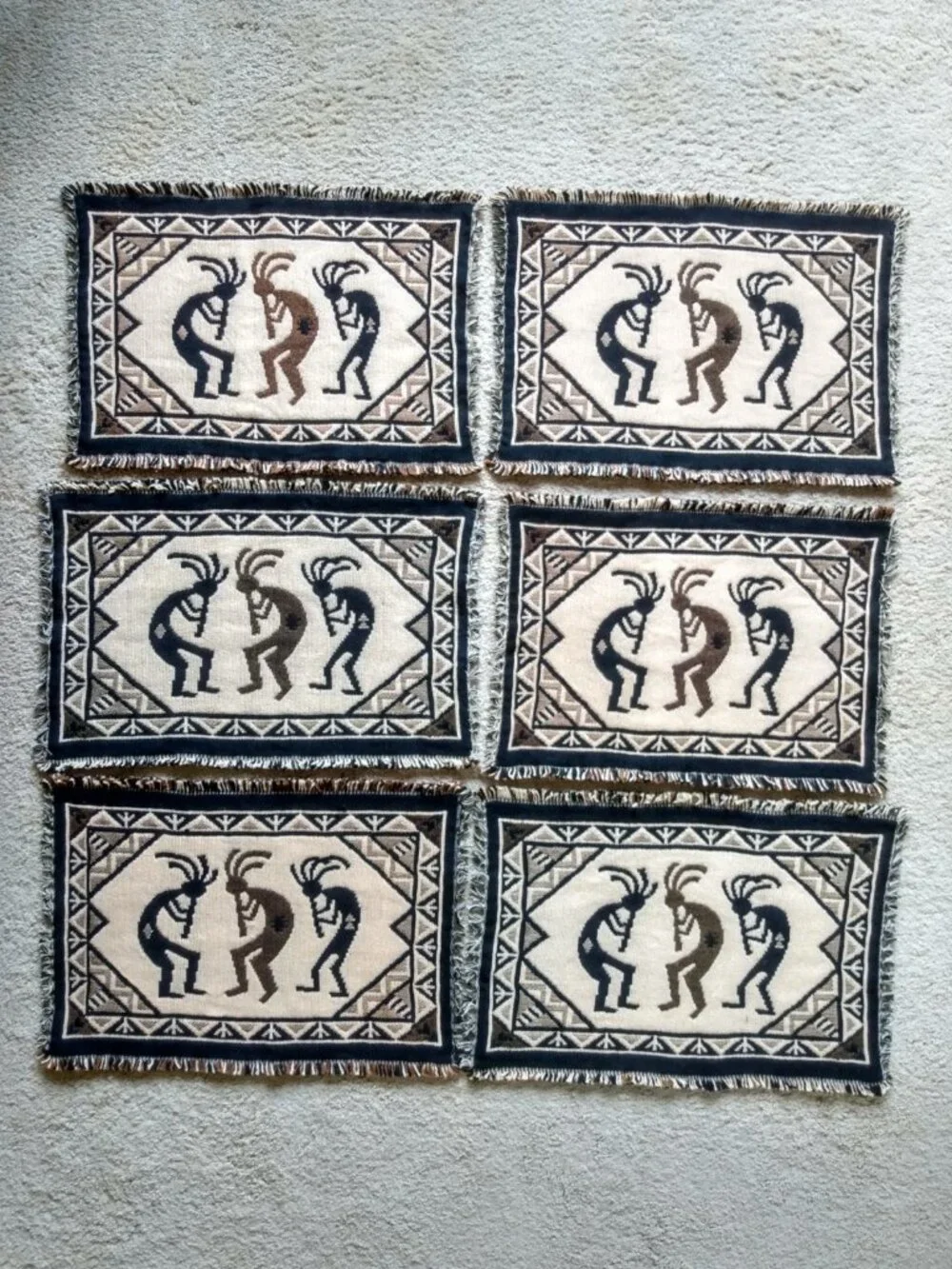 Southwestern Cotton Placemats Set of 6 Kokopelli Geometric Tapestry NWOT New 19
